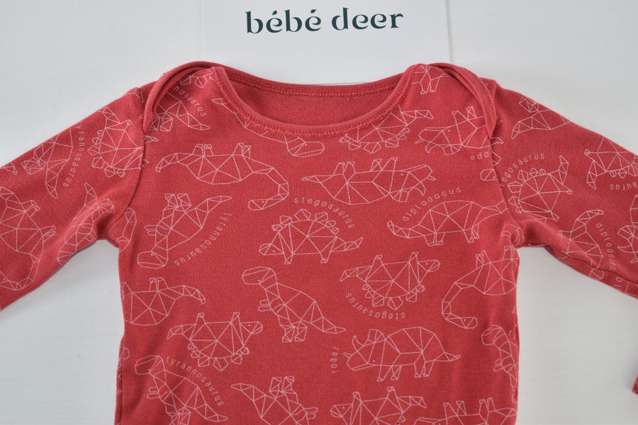 Red dinosaur print long-sleeved bodysuit