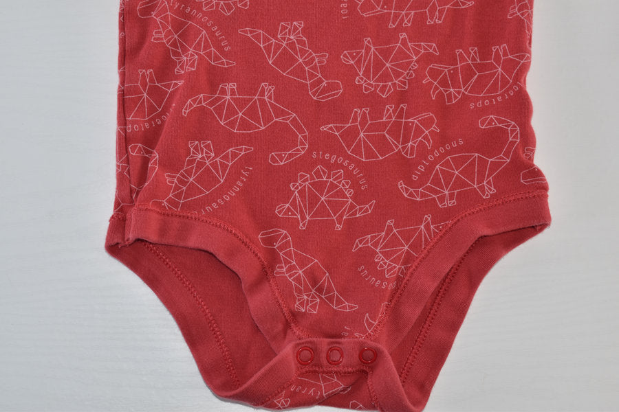 Red dinosaur print long-sleeved bodysuit