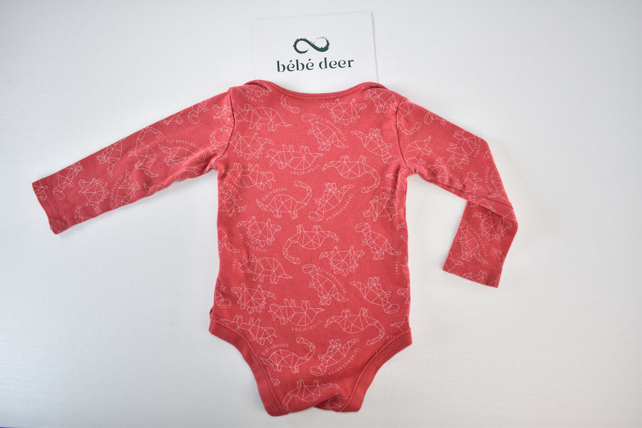 Red dinosaur print long-sleeved bodysuit