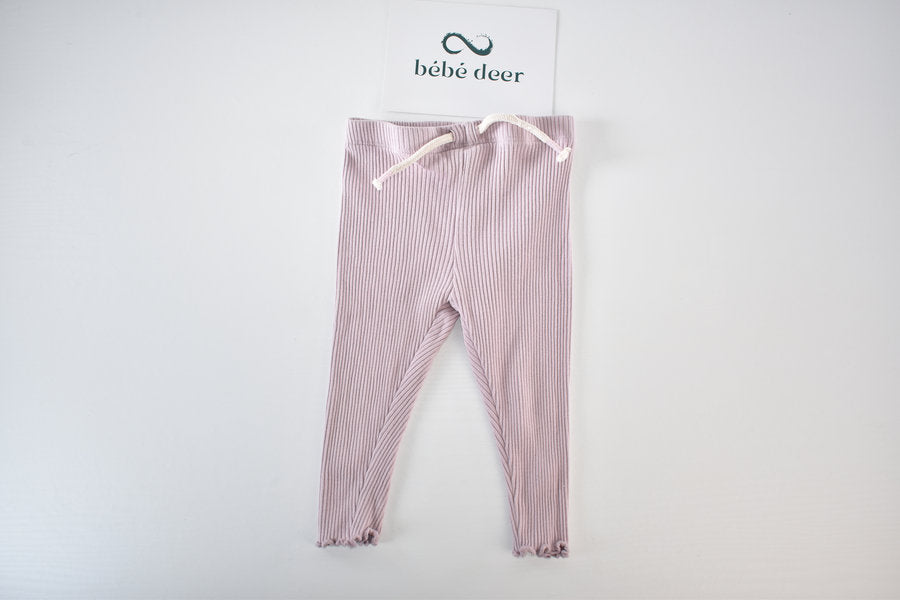 Pink ribbed leggings with drawstring detail