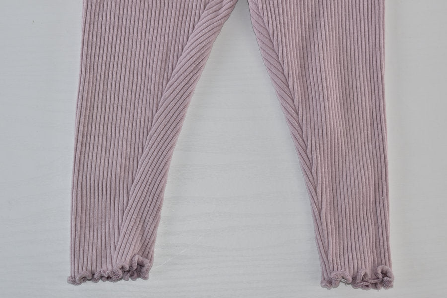 Pink ribbed leggings with drawstring detail
