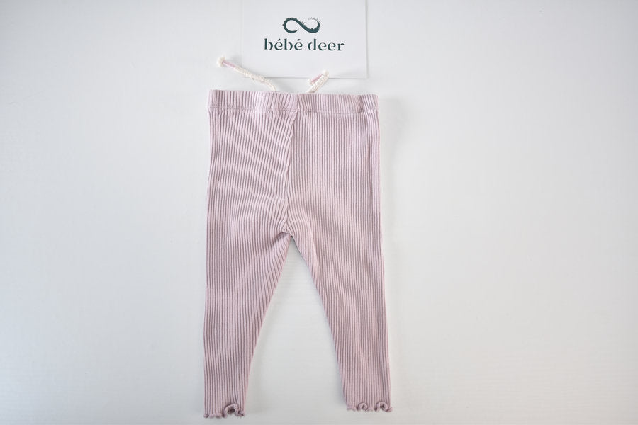 Pink ribbed leggings with drawstring detail