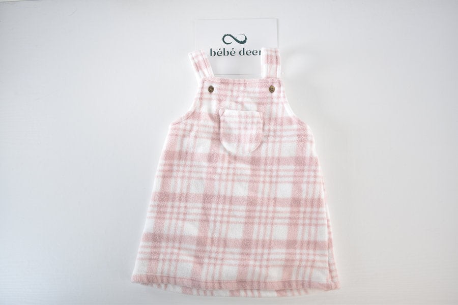 Pink check fleece pinafore dress