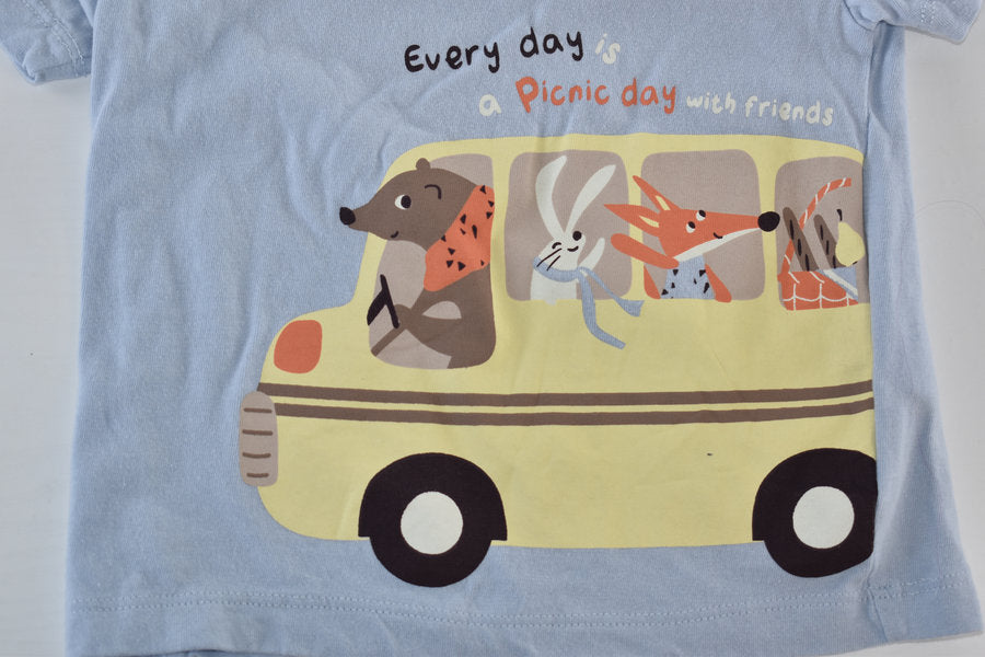 Light blue t-shirt with picnic bus print
