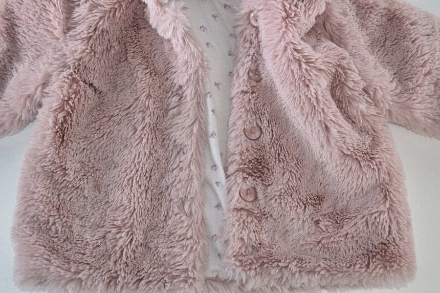 Pink faux fur hooded coat with ears