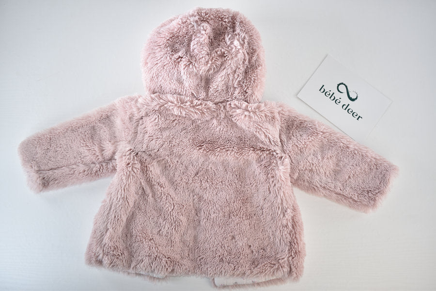 Pink faux fur hooded coat with ears
