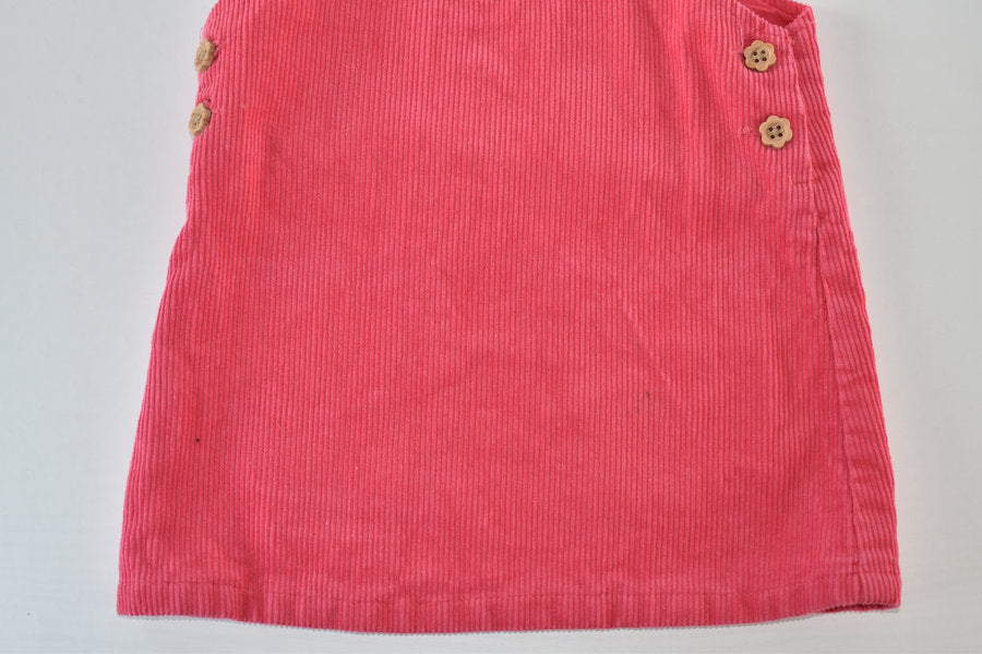 Pink cord pinafore dress with rainbow