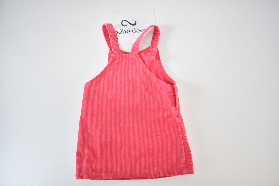 Pink cord pinafore dress with rainbow