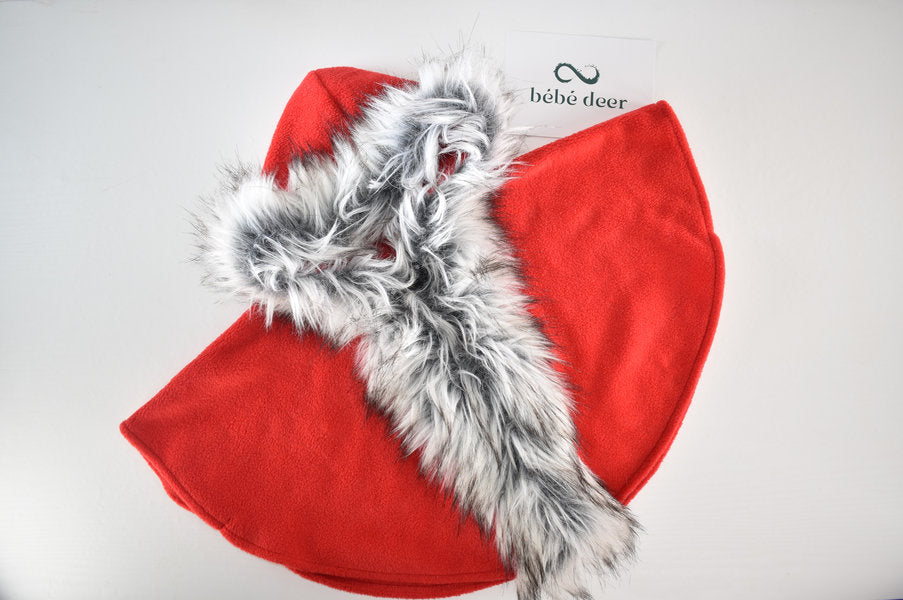 Red fleece cape-style coat