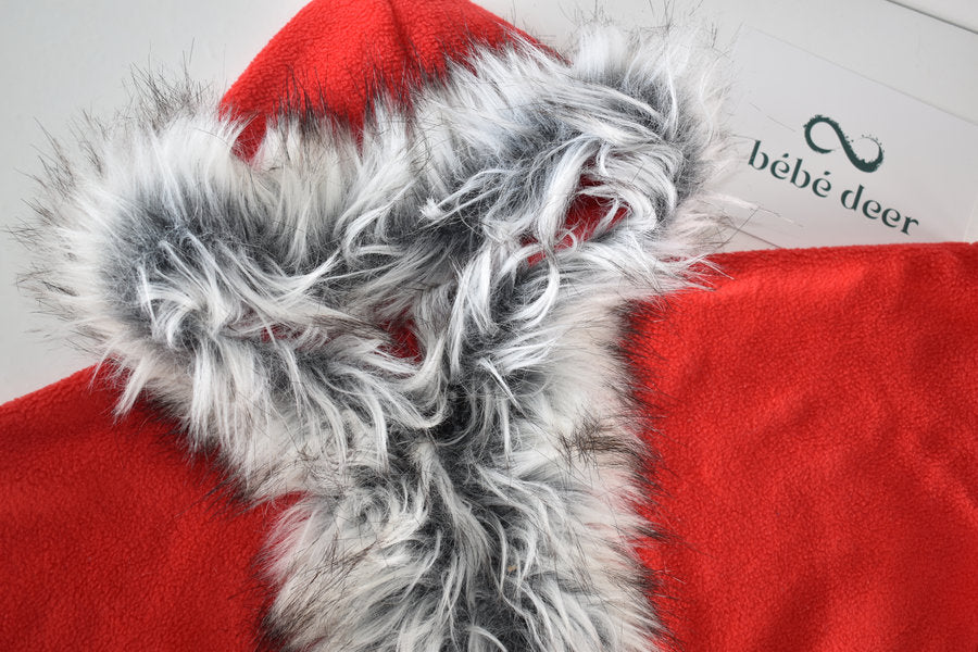 Red fleece cape-style coat