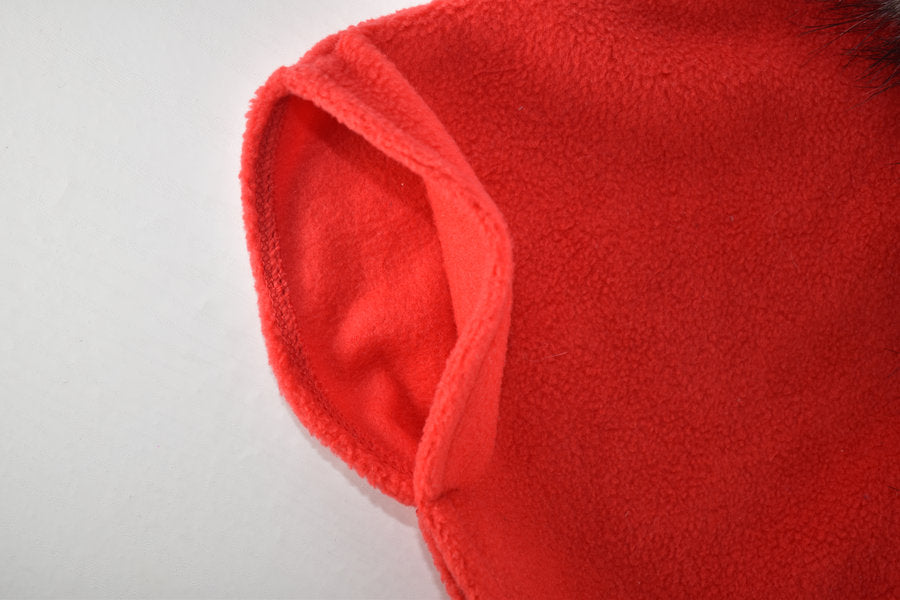 Red fleece cape-style coat