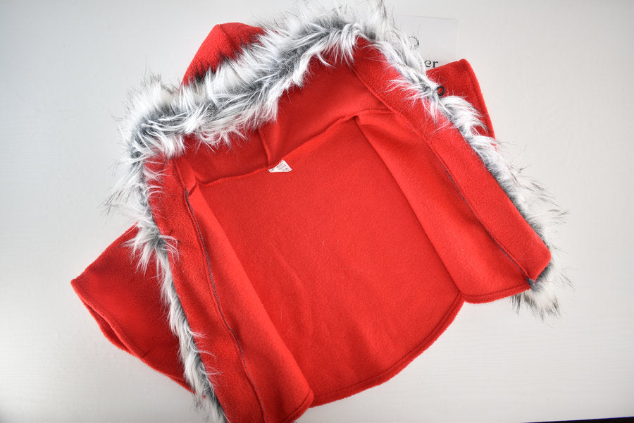 Red fleece cape-style coat