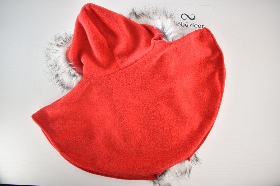 Red fleece cape-style coat