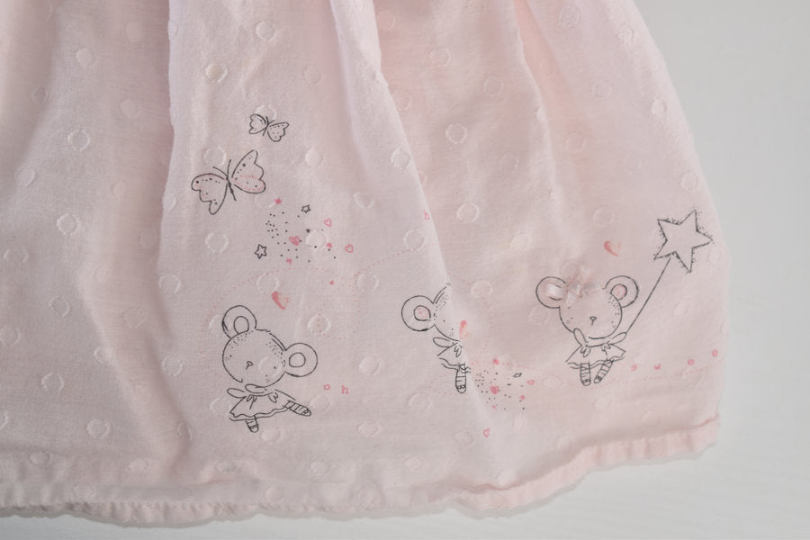 Light pink sleeveless dress with mouse and butterfly print