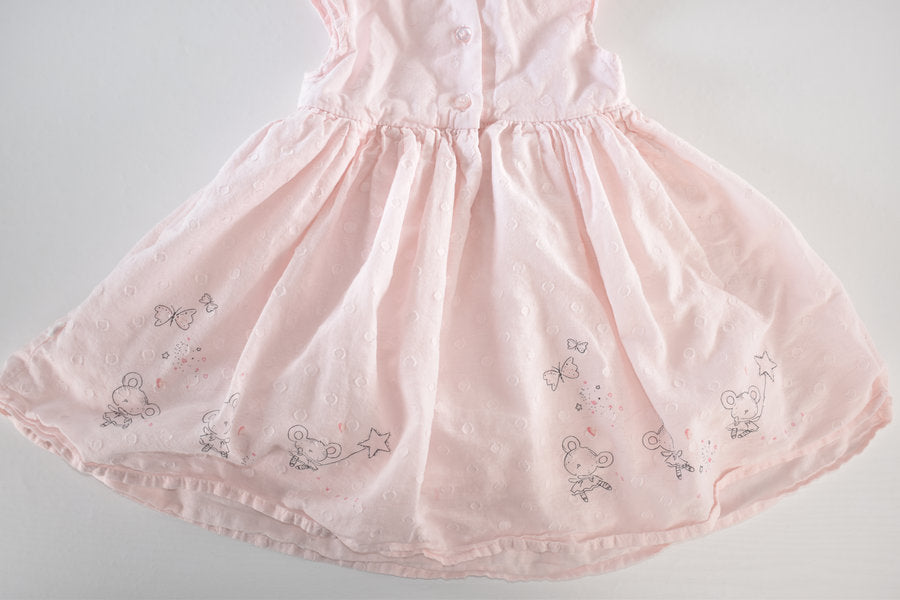 Light pink sleeveless dress with mouse and butterfly print