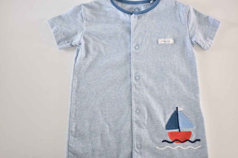 Light blue romper with a sailboat