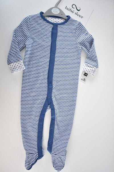 Blue striped sleepsuit with spot trim