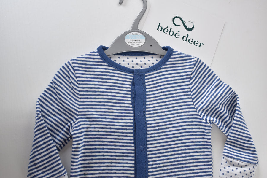 Blue striped sleepsuit with spot trim