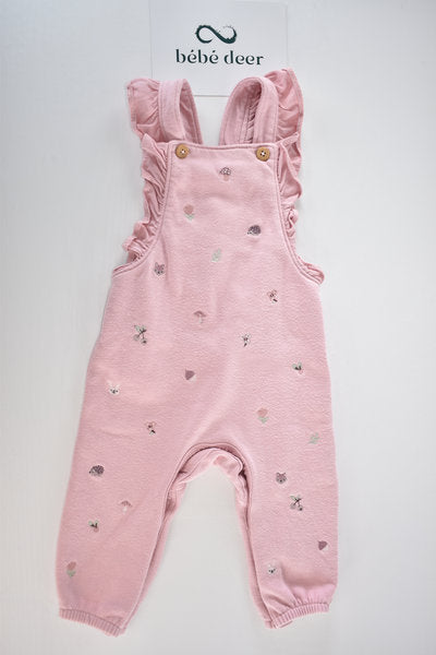 Pink embroidered dungarees with frill straps