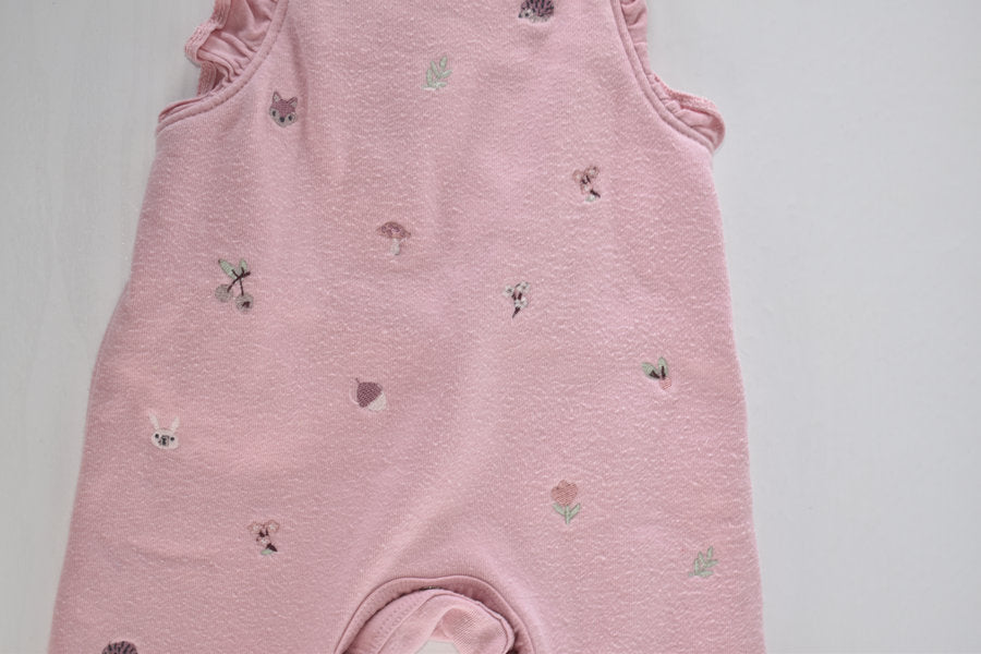 Pink embroidered dungarees with frill straps