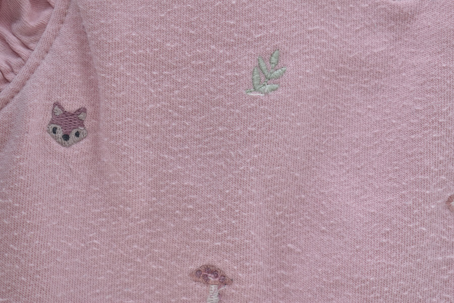 Pink embroidered dungarees with frill straps