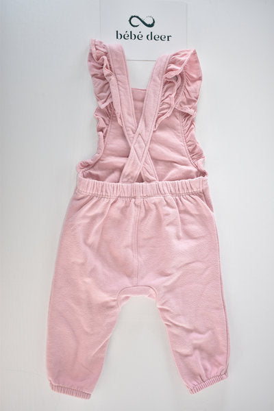 Pink embroidered dungarees with frill straps
