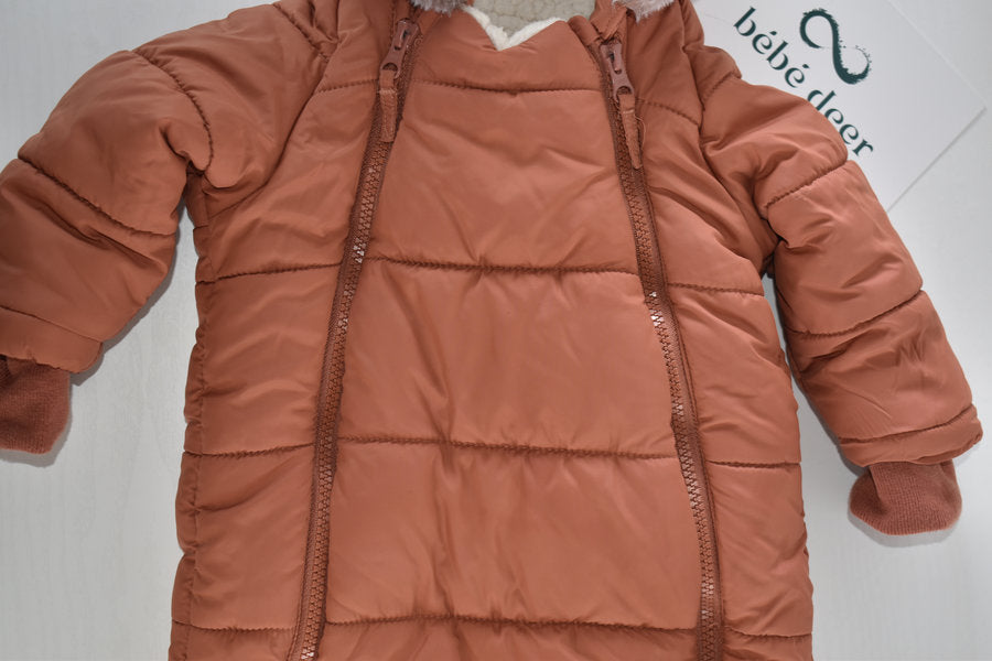 Terracotta padded pramsuit with bear ears