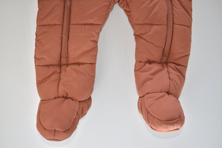 Terracotta padded pramsuit with bear ears
