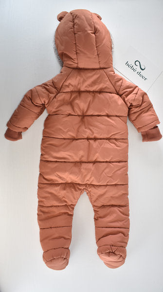 Terracotta padded pramsuit with bear ears