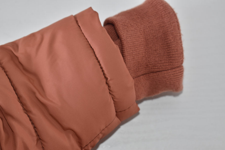 Terracotta padded pramsuit with bear ears