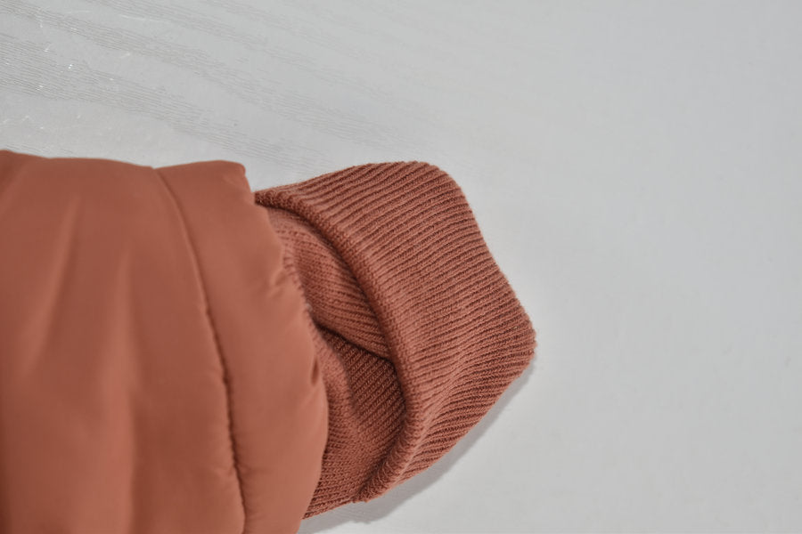Terracotta padded pramsuit with bear ears