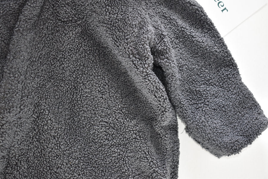 Charcoal teddy fleece pramsuit with fold-over mittens