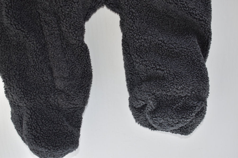 Charcoal teddy fleece pramsuit with fold-over mittens