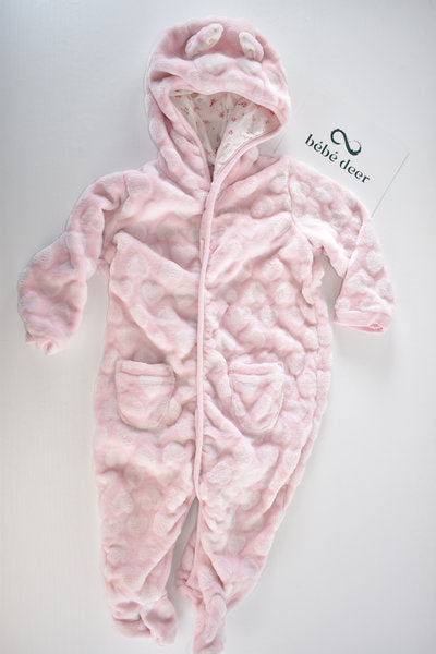 Pink fleece all-in-one with bunny ears