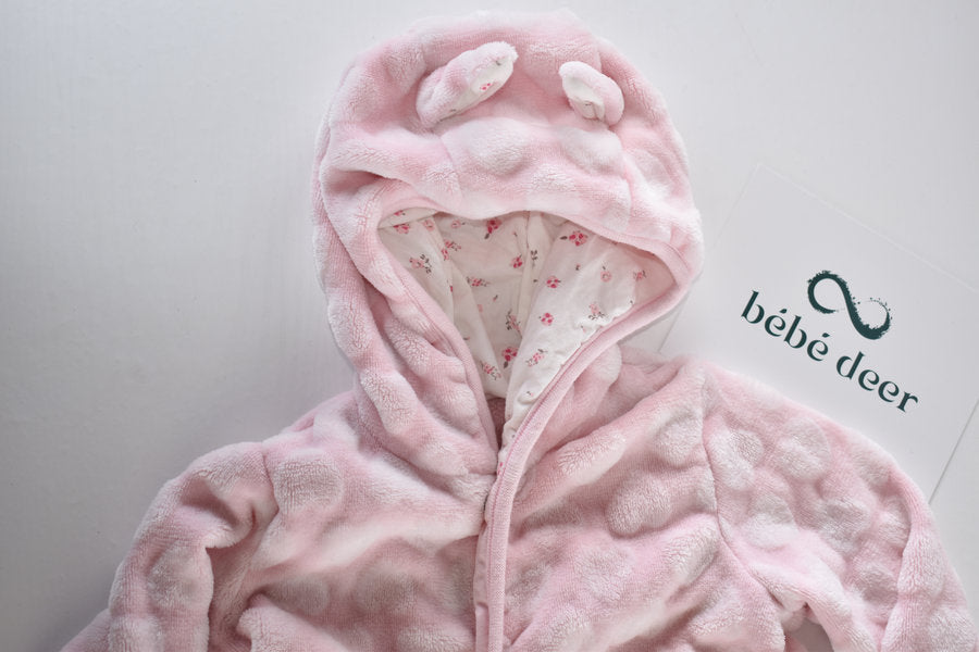 Pink fleece all-in-one with bunny ears