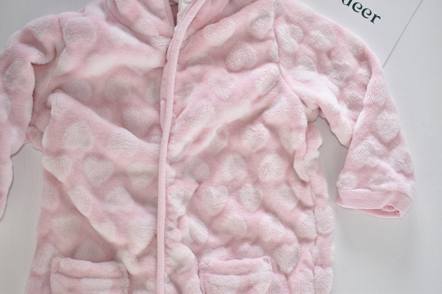Pink fleece all-in-one with bunny ears