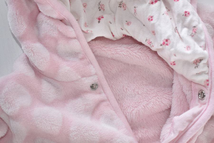Pink fleece all-in-one with bunny ears