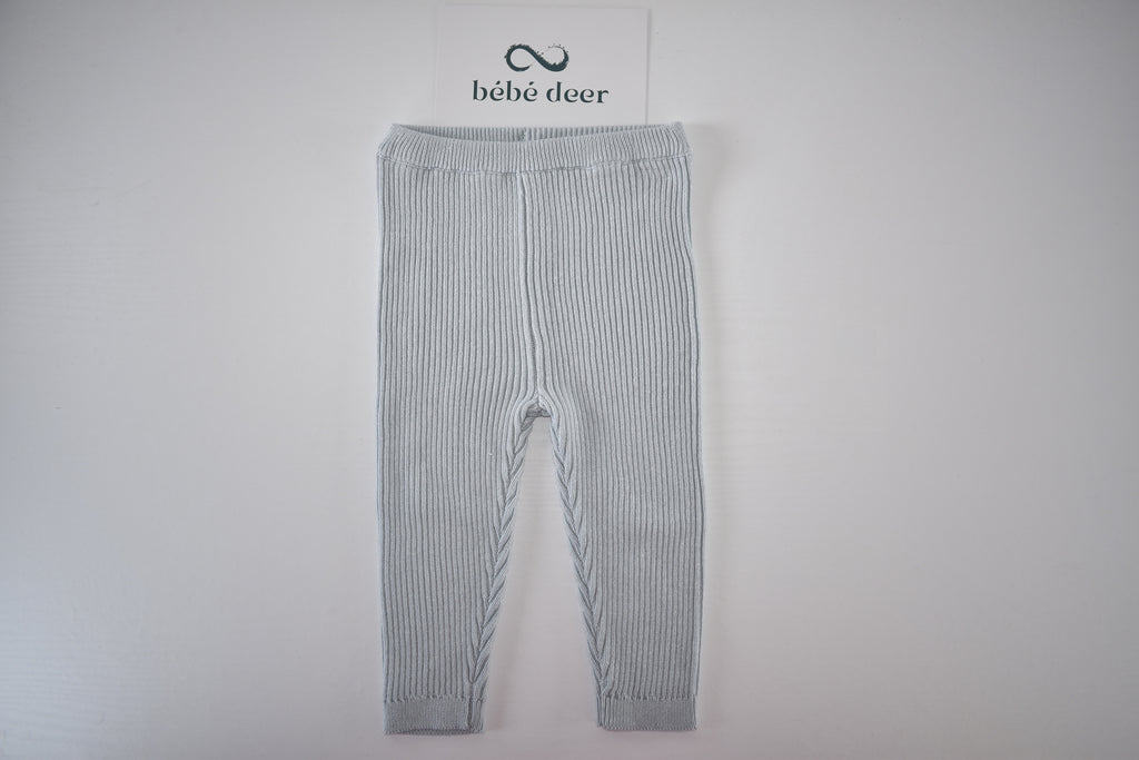 Pale blue ribbed knit leggings