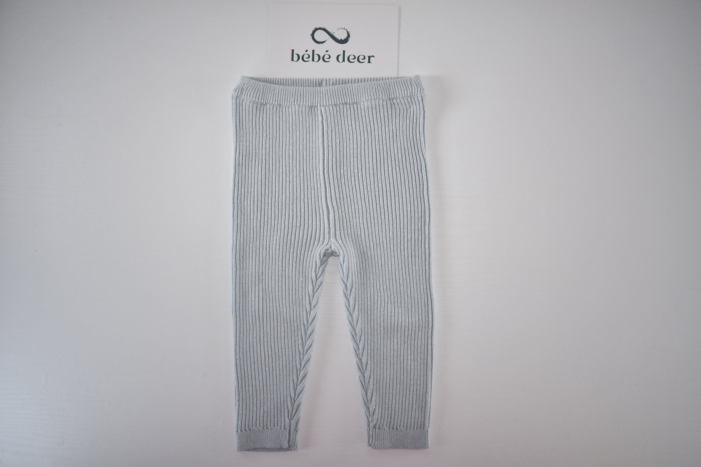 Pale blue ribbed knit leggings