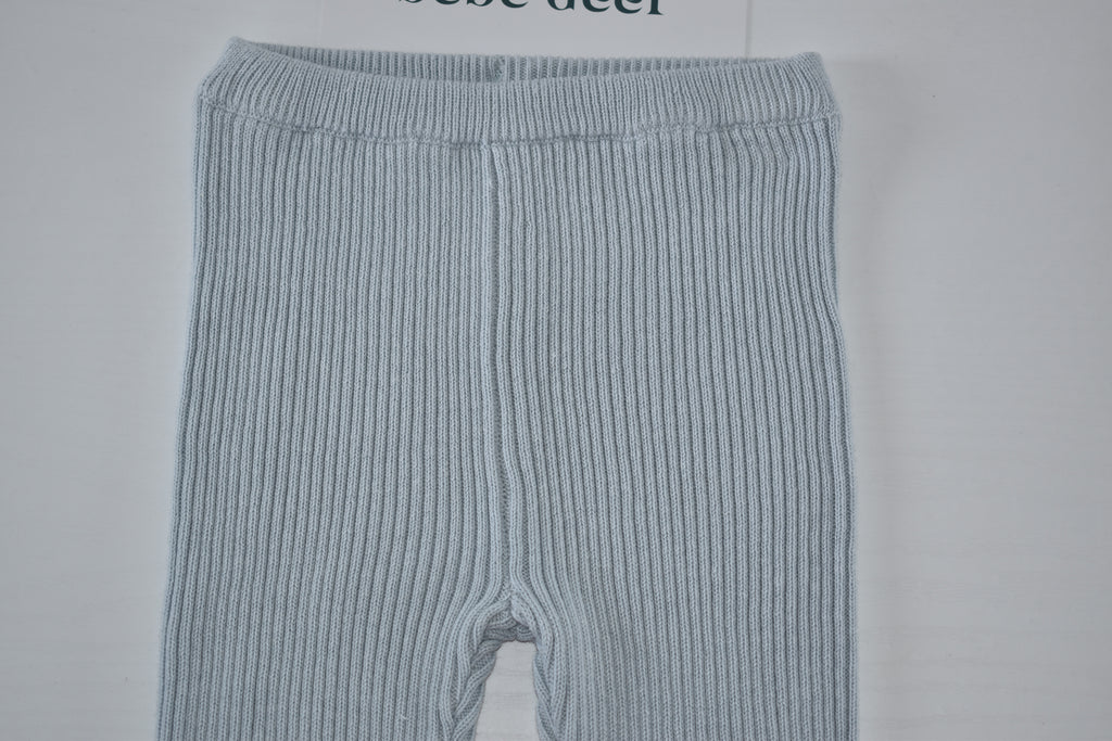 Pale blue ribbed knit leggings