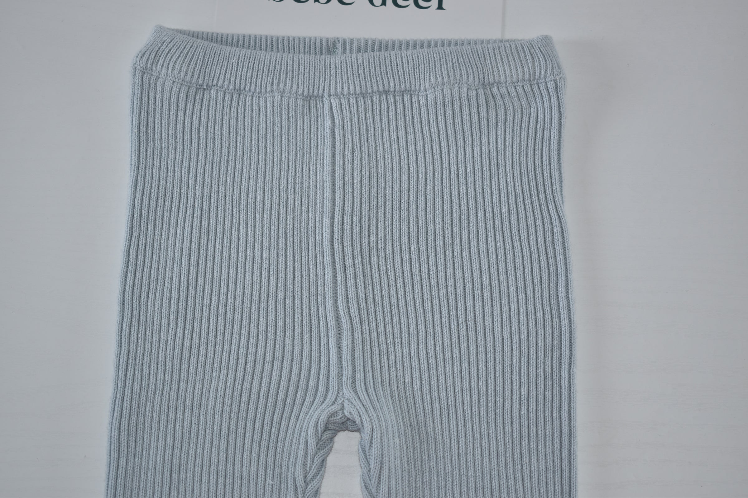 Pale blue ribbed knit leggings