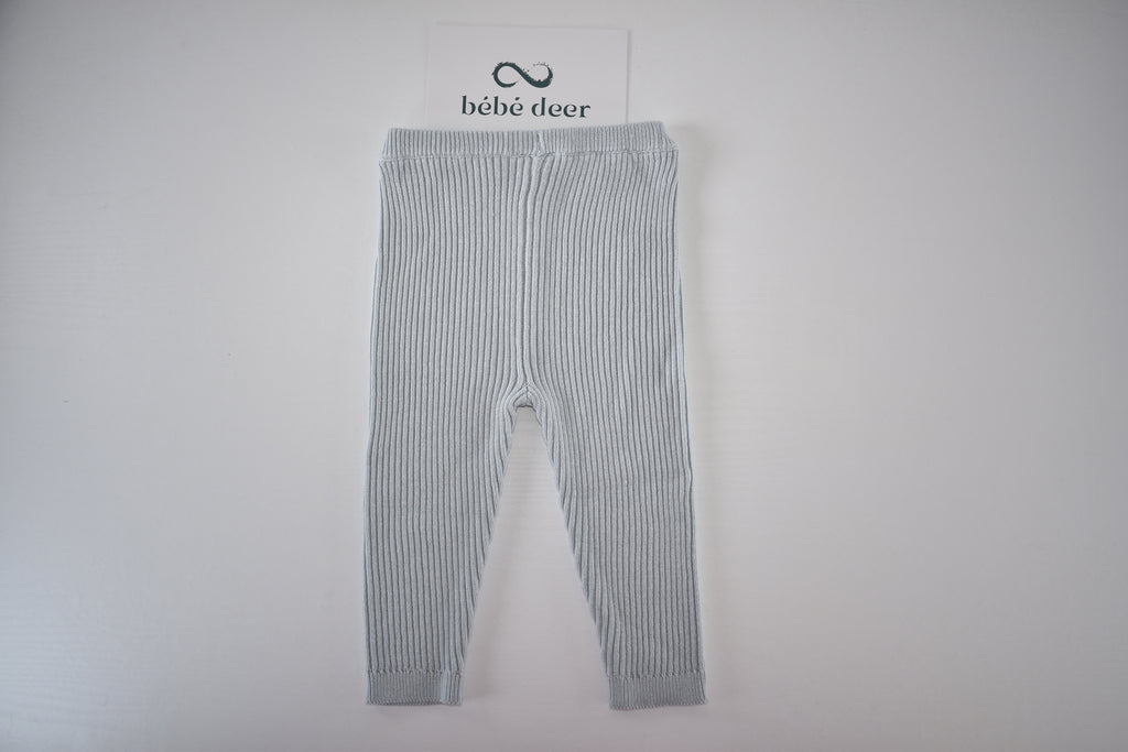 Pale blue ribbed knit leggings