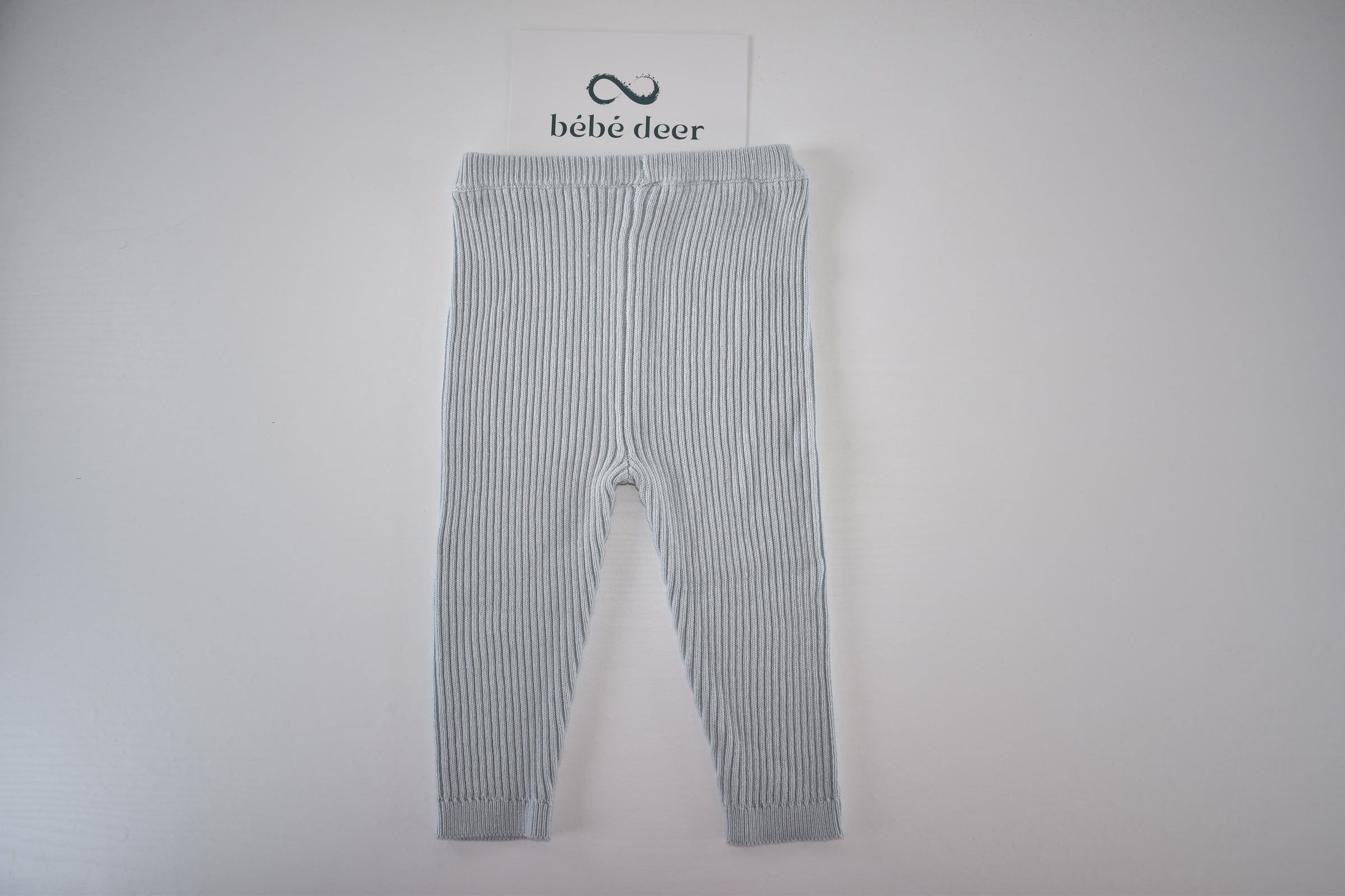 Pale blue ribbed knit leggings