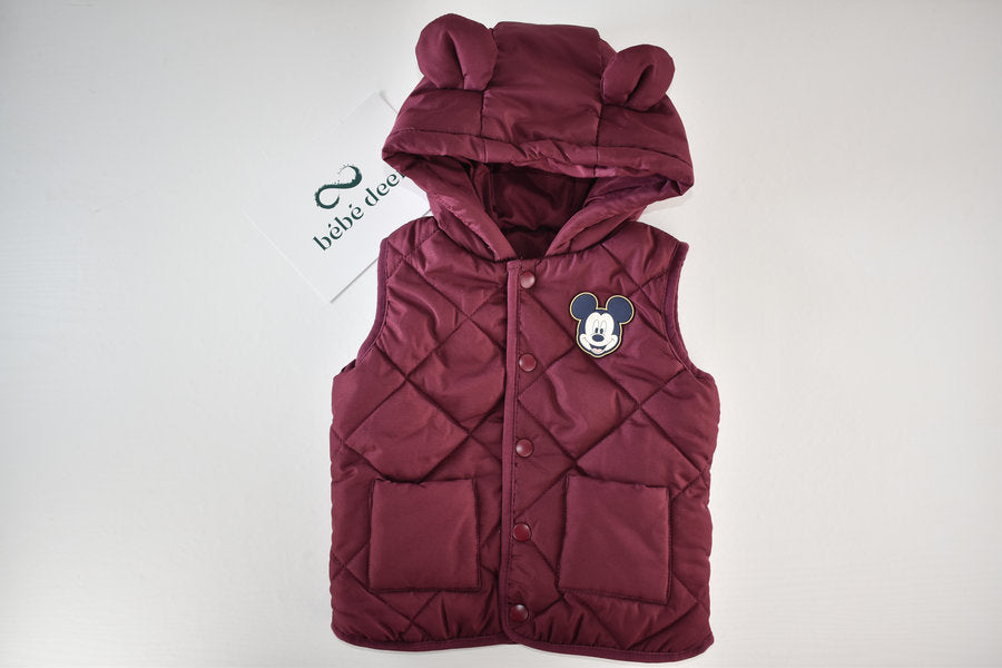 Gilet matelassé bordeaux à capuche avec écusson Mickey Mouse
