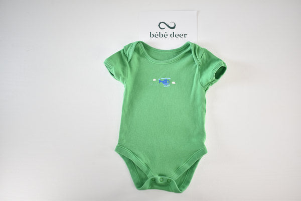 Green bodysuit with a helicopter illustration