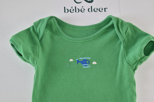 Green bodysuit with a helicopter illustration