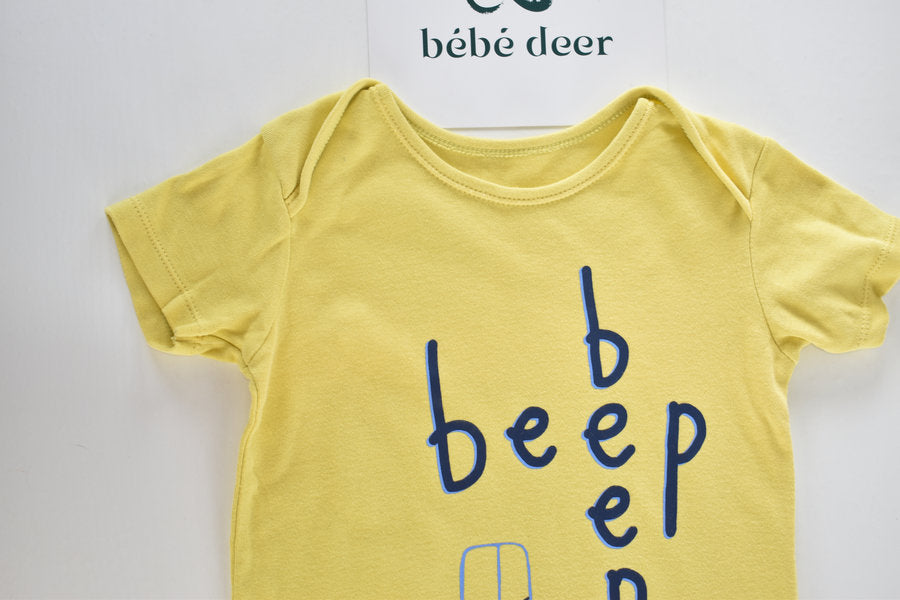 Yellow beep beep romper