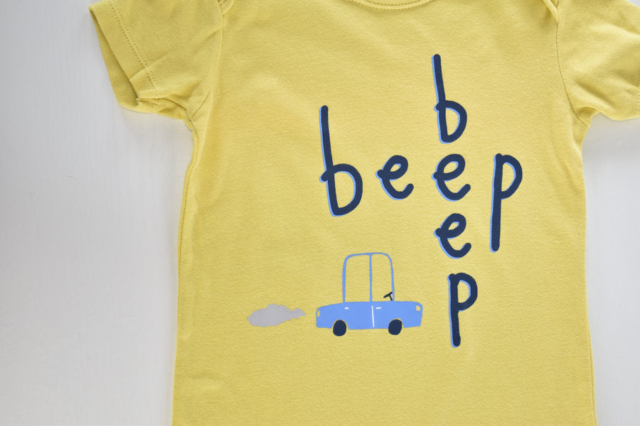 Yellow beep beep romper