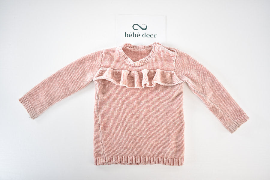 Pink velour-effect jumper with frill detail