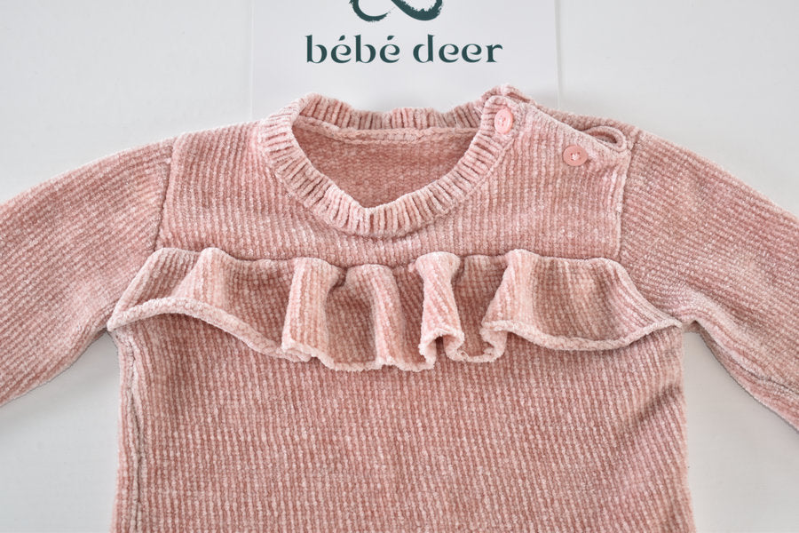 Pink velour-effect jumper with frill detail